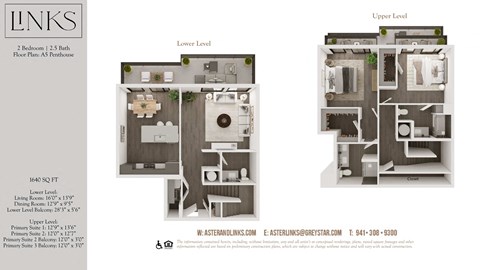 Floor plan for 2 beds, 2.5 baths, 1640 sqft